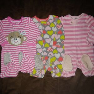 3 Fleece footie pajamas, 12 months, Juicy, Carters